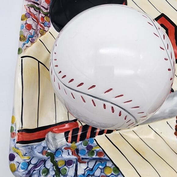 World Bazaars Baseball Theme Chips & Dip Ceramic Platter World Series 14x12 - Picture 3 of 9
